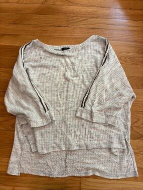 Cozy Light Heather Beige Knit Top with Stripe Detail